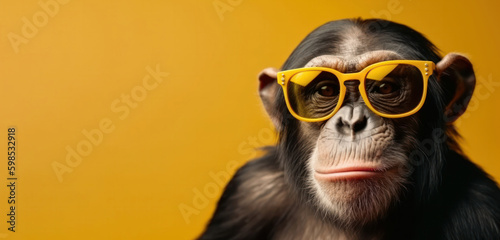 Wildlife meets fashion with this dapper monkey in glasses and a polka dot tie. A modern and quirky twist on primate accessories. AI Generative. Generative AI