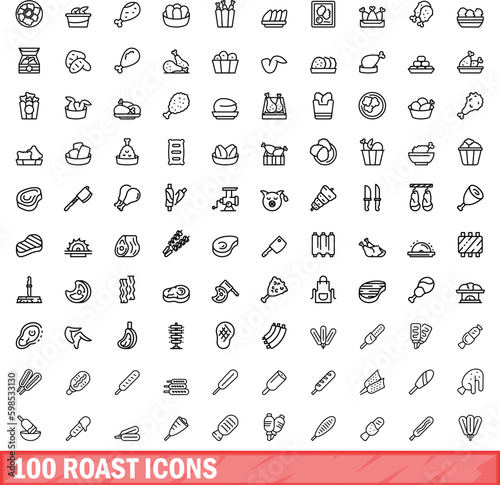 100 roast icons set. Outline illustration of 100 roast icons vector set isolated on white background