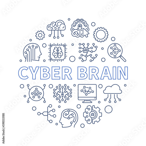 Cyber Brain concept vector round simple line banner