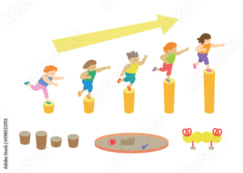 ベクターイラスト素材：child playing in the park：公園で遊ぶ子供たち