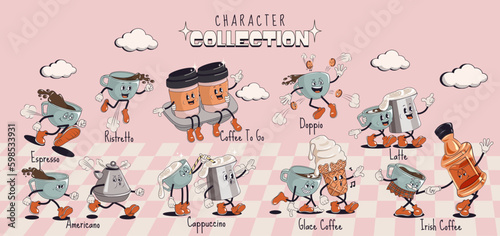 Print op canvas Coffee character collection
