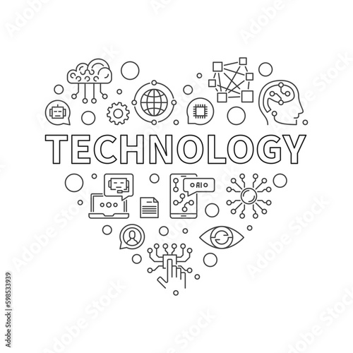Technology Heart concept outline banner. Vector Tech illustration
