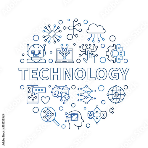 Technology concept outline round banner. Vector Artificial intelligence illustration