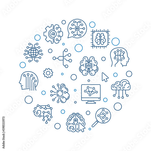 Vector Artificial Intelligence Cyber Mind line round banner AI illustration