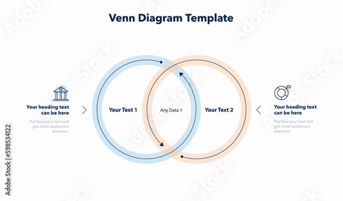 Venn diagram template with two ways and place for your content. Slide for business presentation.