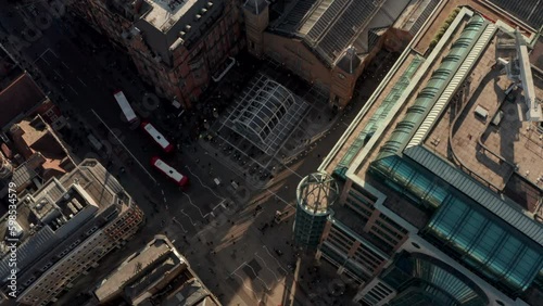 Overhead aerial shot over Liverpool street station bishopsgate entrance photo
