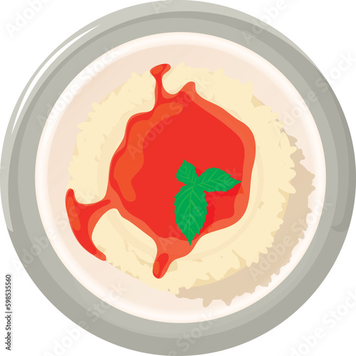 Panna cotta icon isometric vector. Panna cotta with fruit jam and mint leaf icon. Dessert, breakfast, sweet food, top view