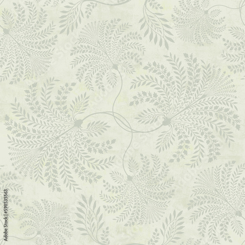 Floral ornamental pattern with pale textured background. Decorative illustration with natural elements on a grunge backdrop.