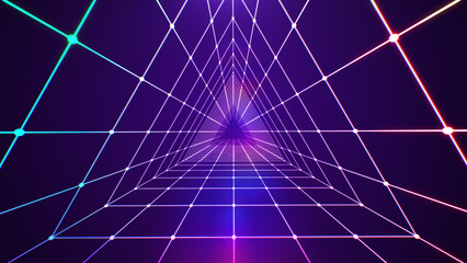 Triangle tunnel neon light technology abstract background.