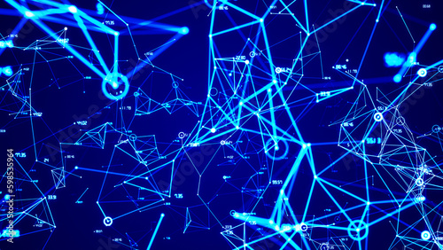 Blue network connection with line and digital number for business technology concept.