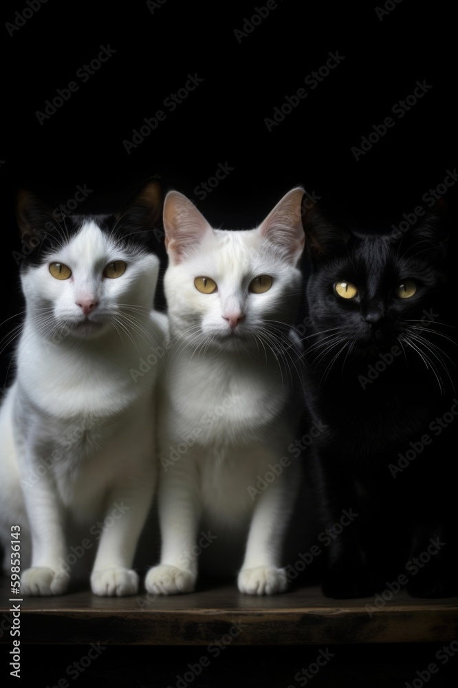 Obraz premium 黒猫と白猫とハチワレの3匹：AI作品 