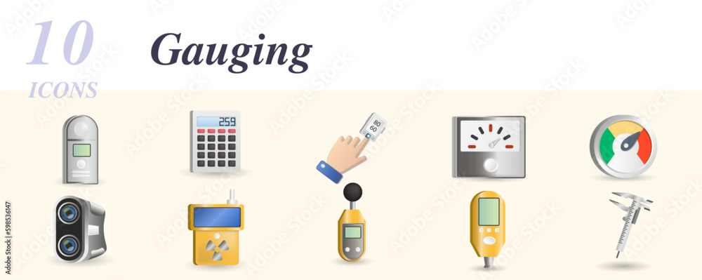 Gauging set. Creative icons: luxmeter, calculator, pulse oximeter, ammeter, barometer, rangefinder, radiation meter, sound level meter, thickness gauge, calliper. Gauging set. Creative icons: luxmeter, calculator, pulse oximeter, ammeter, barometer, rangefinder, radiation meter, sound level meter, thickness gauge, calliper.