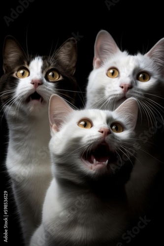 騒がしい3匹の猫：AI作品 