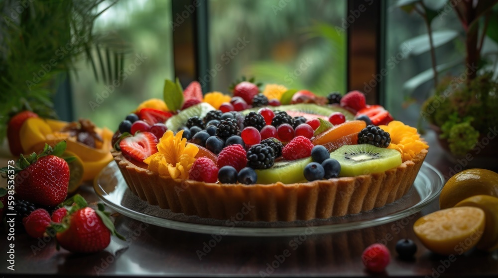Naklejka premium A mixed fruit tart. Generative AI.