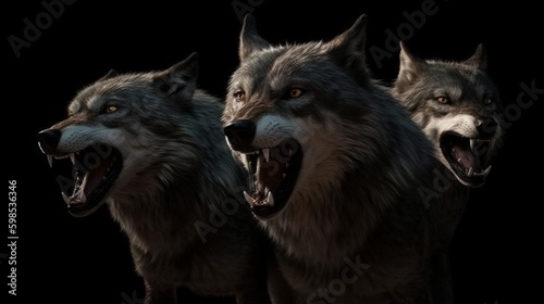 威嚇する狼の群れ：AI作品  © fumoto-lab