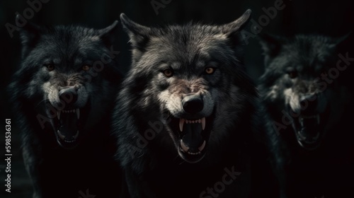 吠える3匹の狼：AI作品
 photo