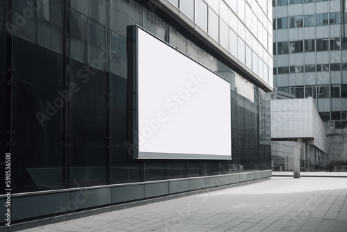 empty white advertising banner mockup in the city street. Generative AI 