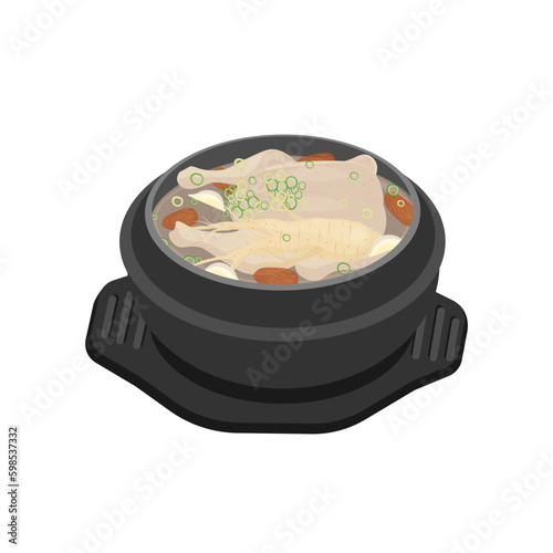 Vector Illustration Logo Korean Ginseng Chicken Soup Samgyetang Served On A Ttukbaegi photo