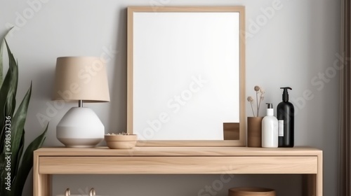 blank wooden picture frame mockup, generative AI illustration © Rawf8
