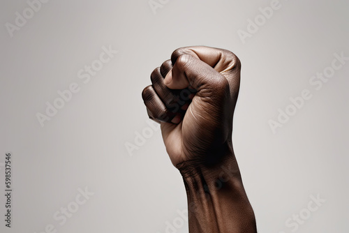 Stampa su tela a hand with a raised fist symbolizing protest or empowerment