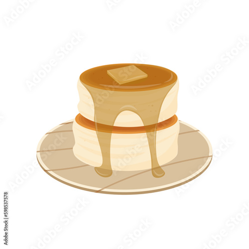 Japanese Souffle Pancake Vector Illustration Logo With Caramel Sauce