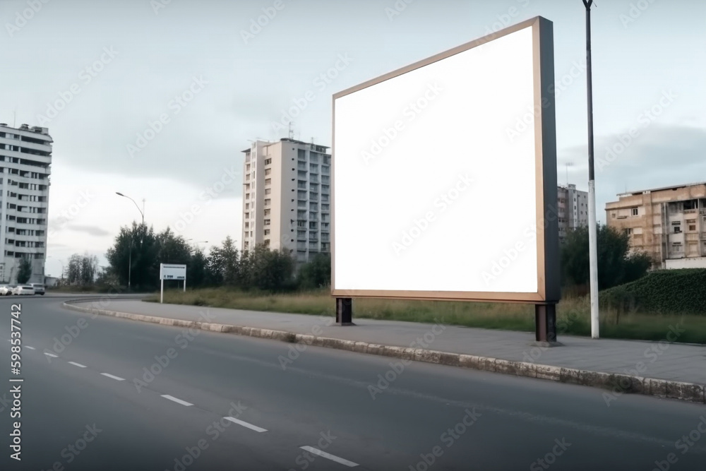 blank white billboard advertising banner mockup by the road. Generative AI blank white billboard advertising banner mockup by the road. Generative AI
