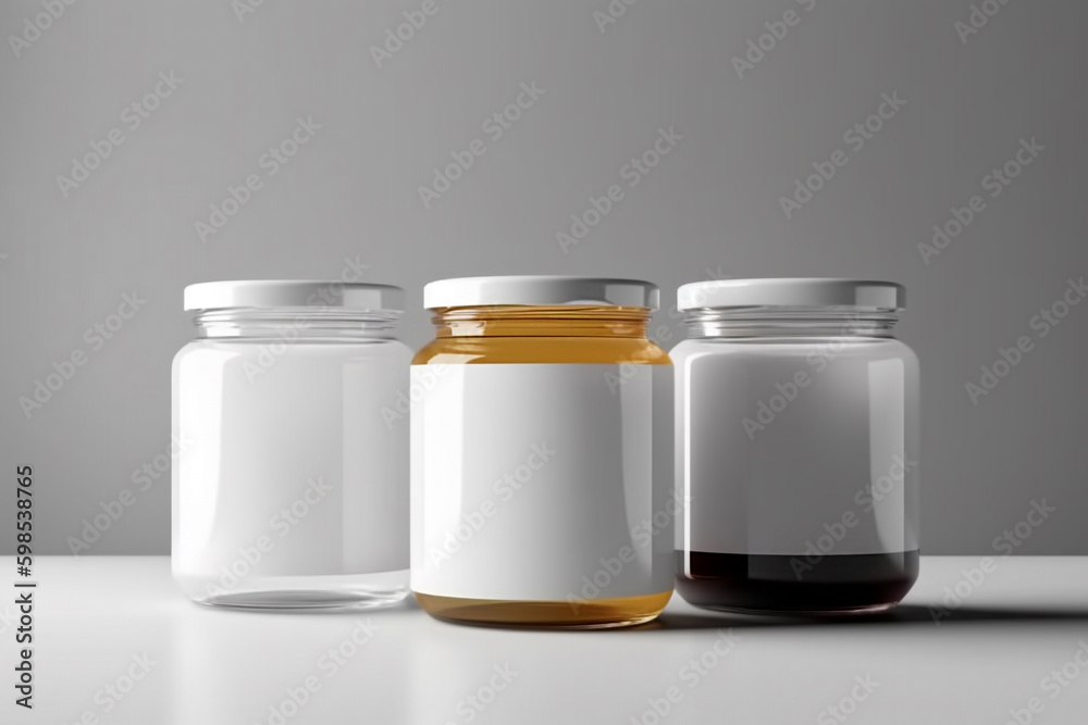 Blank white glass jar mockup for product advertising. Generative AI Blank white glass jar mockup for product advertising. Generative AI