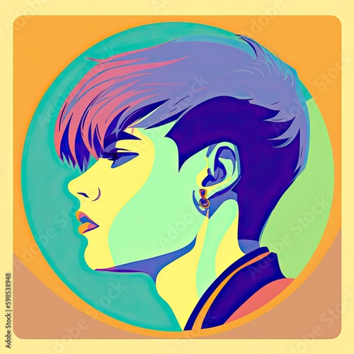 Modern colorful portrait of a person with with short hair and punk style. Generative AI