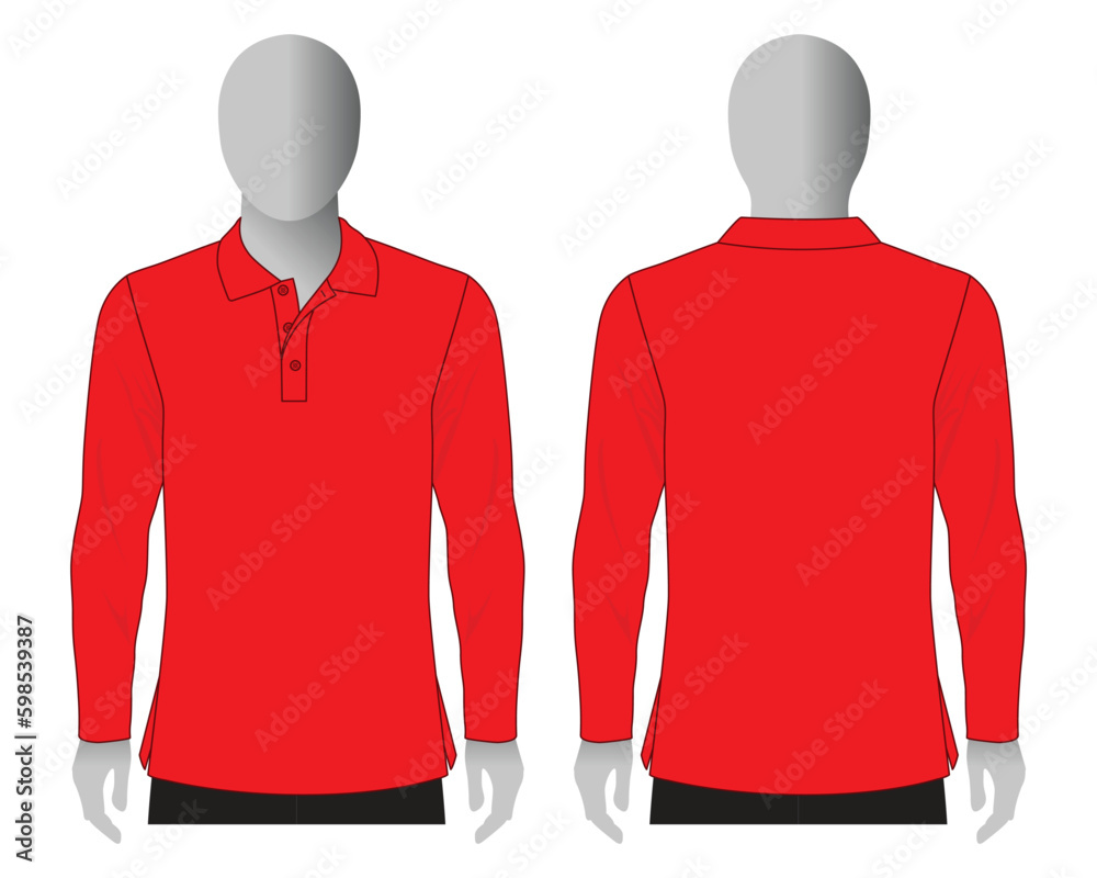 Blank Red Long Sleeve Polo Shirt Template On White Background.Front And ...