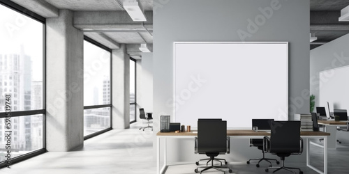 blank white billboard advertising banner mockup on office wall. 