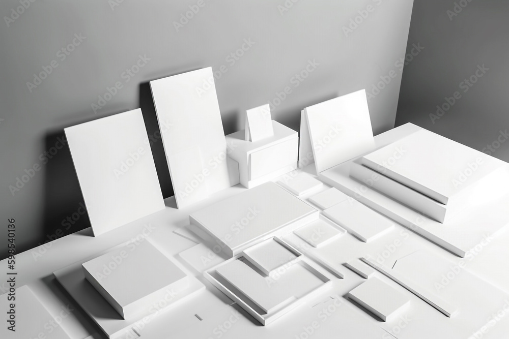 blank white mockups of different shapes and sizes for advertising products. Generative AI. blank white mockups of different shapes and sizes for advertising products. Generative AI.