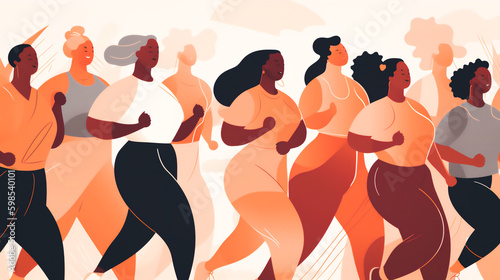 illustration of a diverse group of women engaging in physical activity together Generative AI