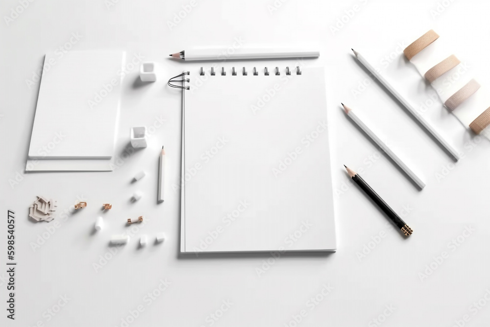Blank white notepad sheet as mock up for writing. Generative AI Blank white notepad sheet as mock up for writing. Generative AI