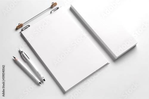 Blank white notepad sheet as mock up for writing. Generative AI 