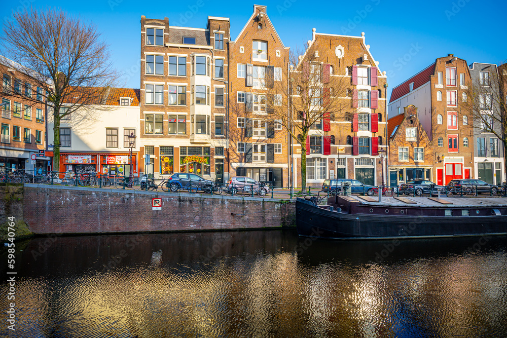 Amsterdam canals and typical dutch houses.
