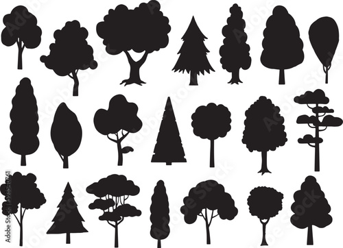 Black tree set vector illustration on white background silhouette