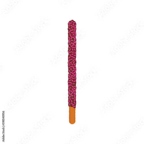 Chocolate chip cookie sticks dipped in sprinkles. Decorated popping candy for Pepero day in Korea. Frosted biscuit straw dessert. Vector illustration Generative AI