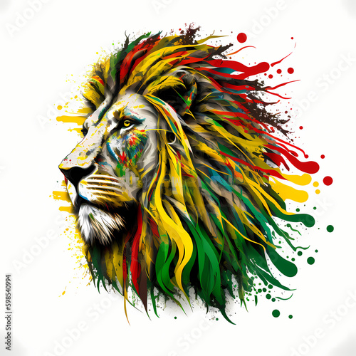 Illustration d'un Lion style street art couleurs reggae » IA générative photo