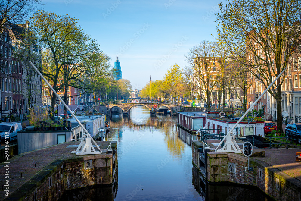 Amsterdam canals and typical dutch houses, Holland, Netherlands