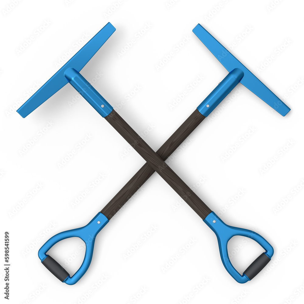 Set of crossed hoe with wooden stick for planting flowers on white background. Set of crossed hoe with wooden stick for planting flowers on white background.