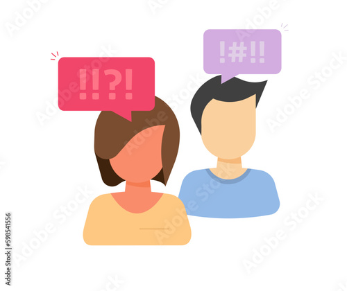 Quarrel argue couple man woman icon flat cartoon graphic illustration, angry girl boy person misunderstanding rude argument talk, people unhappy stress relationship clipart image modern