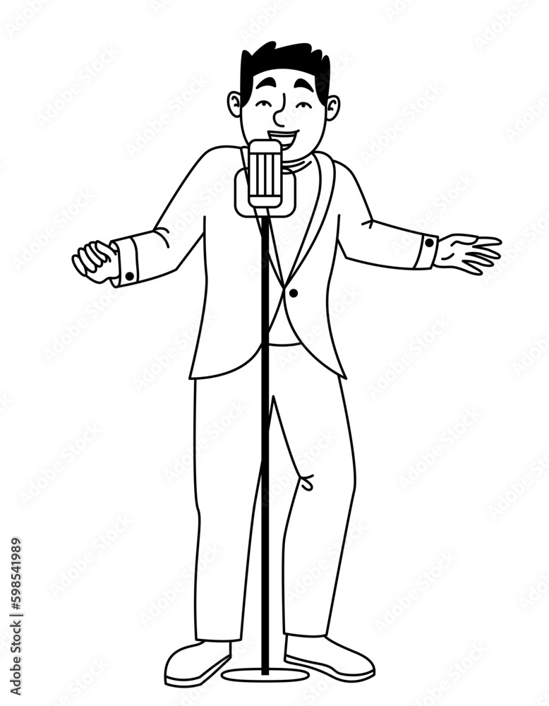 Singing jazz musician. Man in outline style. Singing jazz musician. Man in outline style.