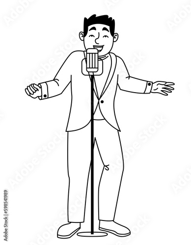 Singing jazz musician. Man in outline style.