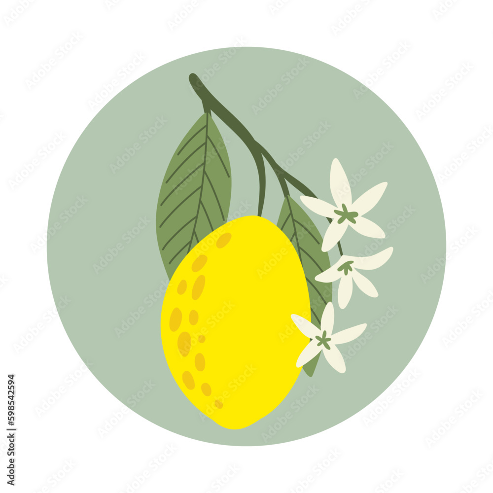 Lemon plant flowers and leaves. Blossoming lemon Generative AI