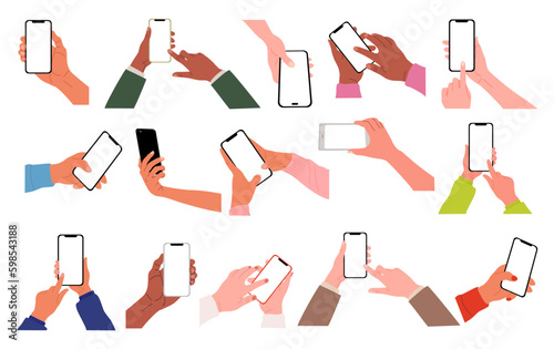 Photo Different Hands holding mobile phones set