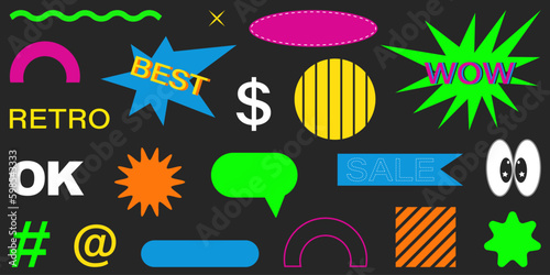 Shape set y2k style for banner. Shape set y2k style for poster. Trendy geometric forms.Simple shapes.Trendy 90s.Y2k aesthetic.Shape set y2k style for decoaration.