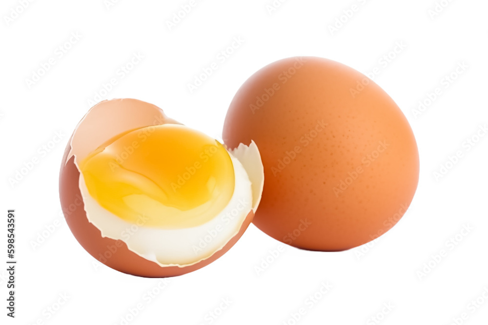 Brown eggs and egg yolk isolated on transparent background. generative ai
Brown eggs and egg yolk isolated on transparent background. generative ai