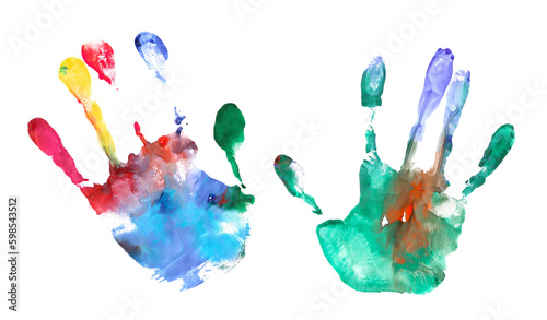 Colorful hand print, paint watercolor isolated on white  