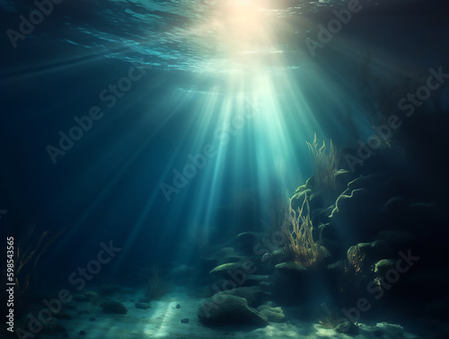 Mysterious light under water background.