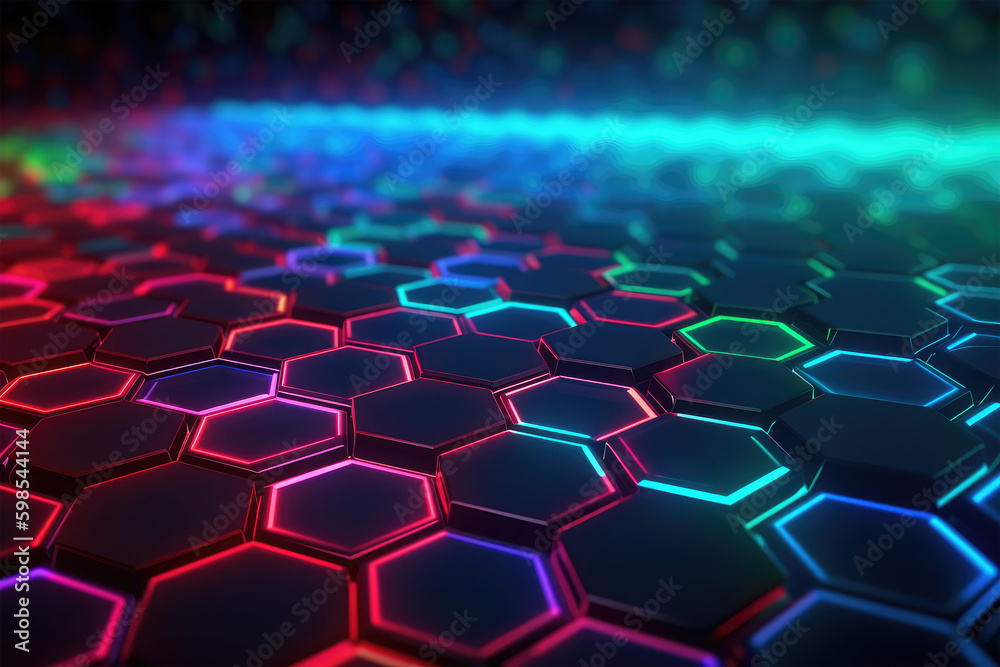 Abstract red blue green technological hexagonal Abstract red blue green technological hexagonal